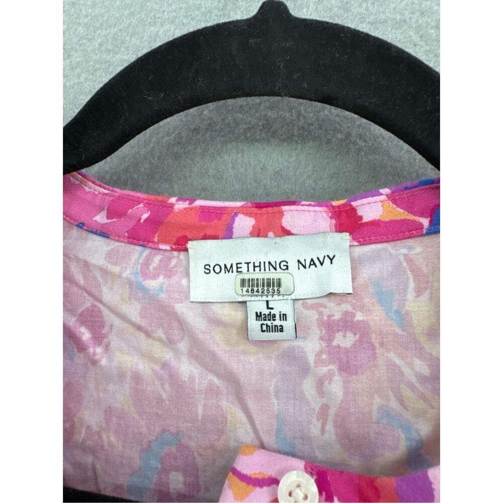 Something Navy Women Multicolor Floral Ruffle Puff Sleeve Button Shirt Large - Picture 4 of 8